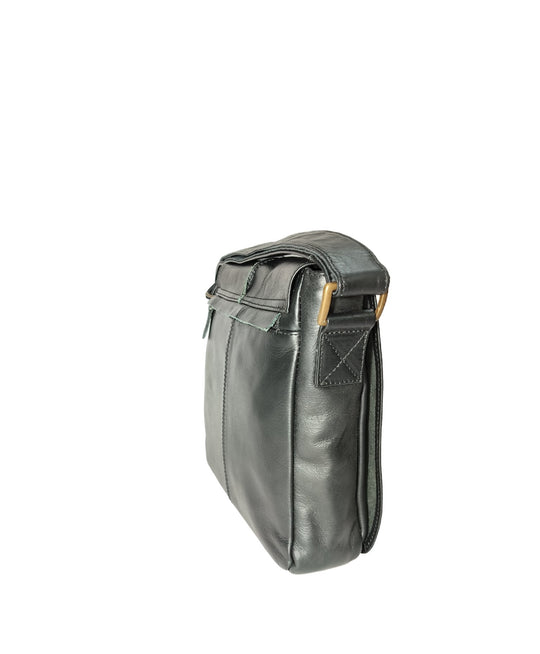 Wanderer Regular Milled Black leather messenger bag for men online