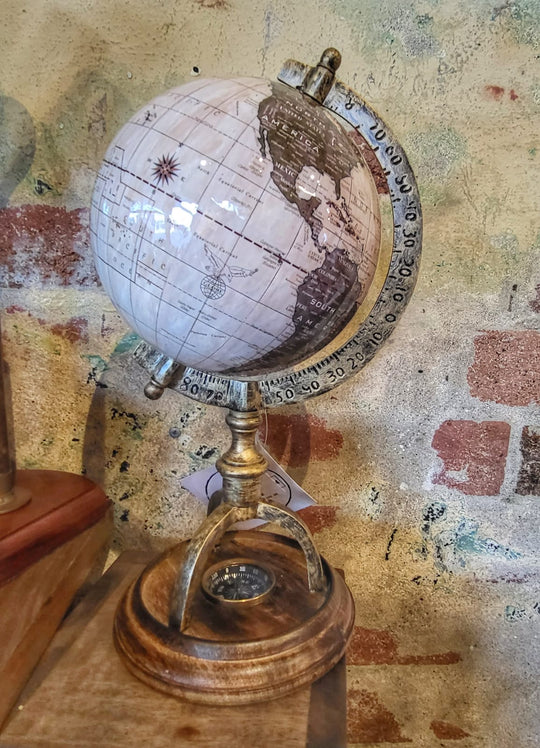 wooden base world globe - 6 inches