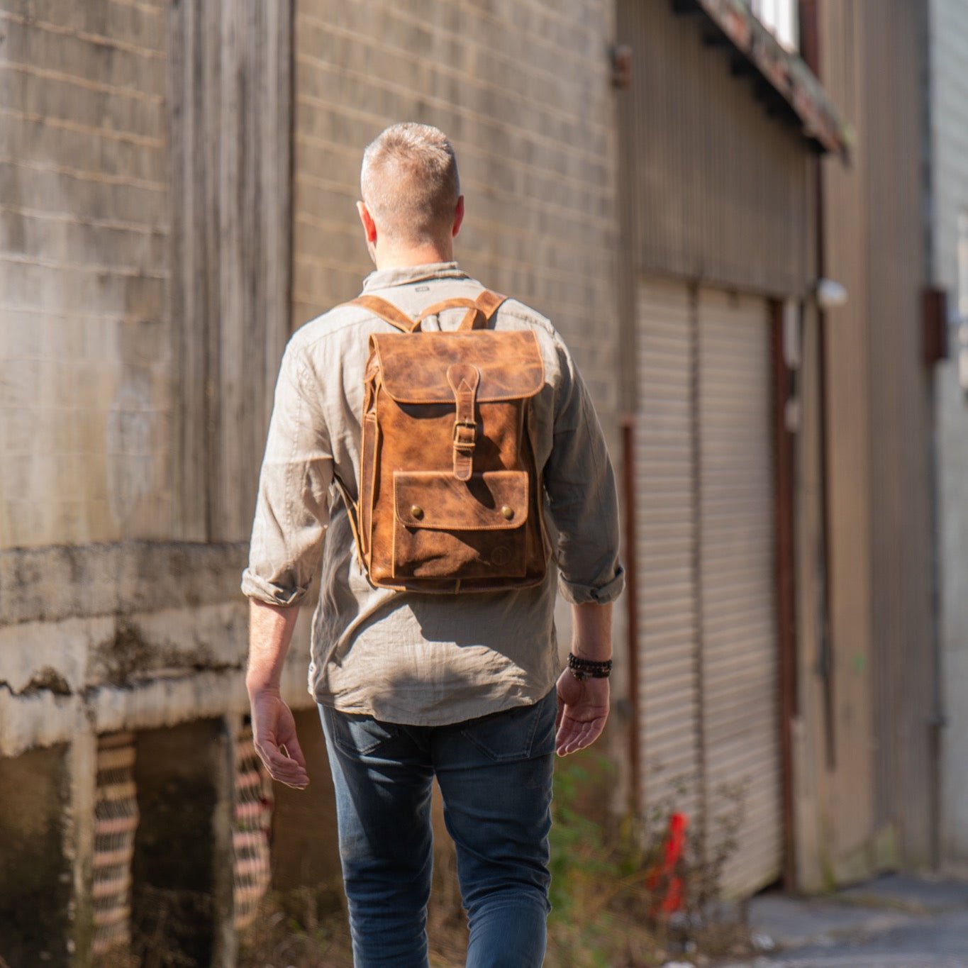 Mens Leather Alfie Backpack Indepal Bolt Buckle